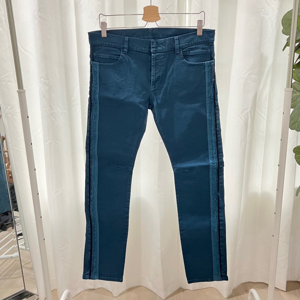 RARE Balmain Paris Side Accents Blue Teal Skinny Denim Jeans